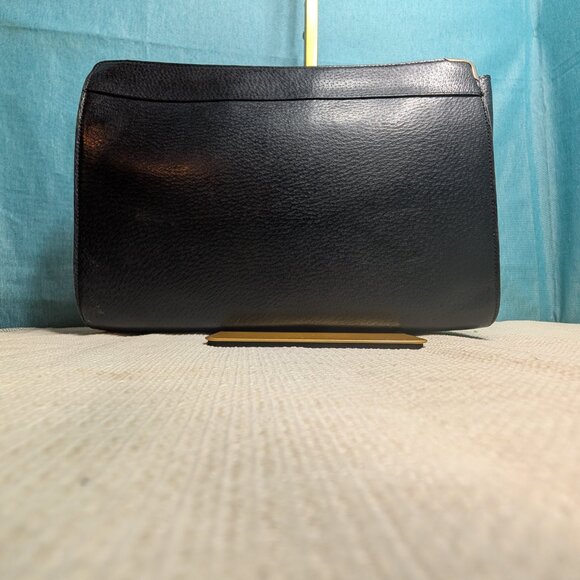 VALENTINO GARAVANI BLACK LEATHER CLUTCH AUTH VTG FEATURING GOLDEN HARDWARE - Picture 3 of 13